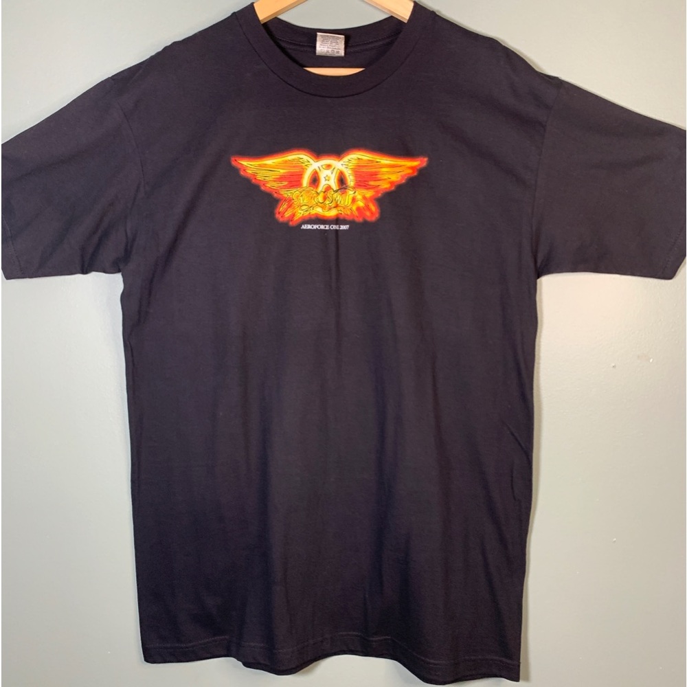 Aerosmith Rock Band Aeroforce One 2007 Black T-Shirt Logo Printed Mens Large